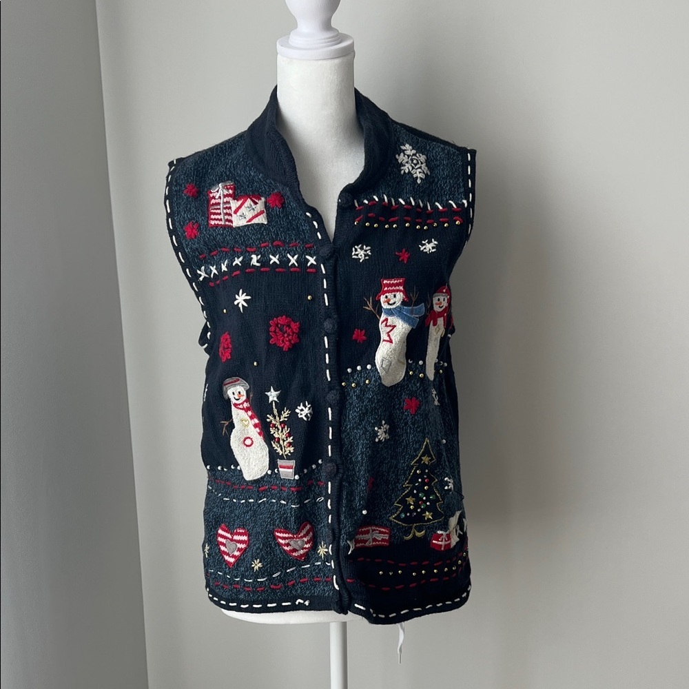 Festive Snowman Knit Vest Size M
